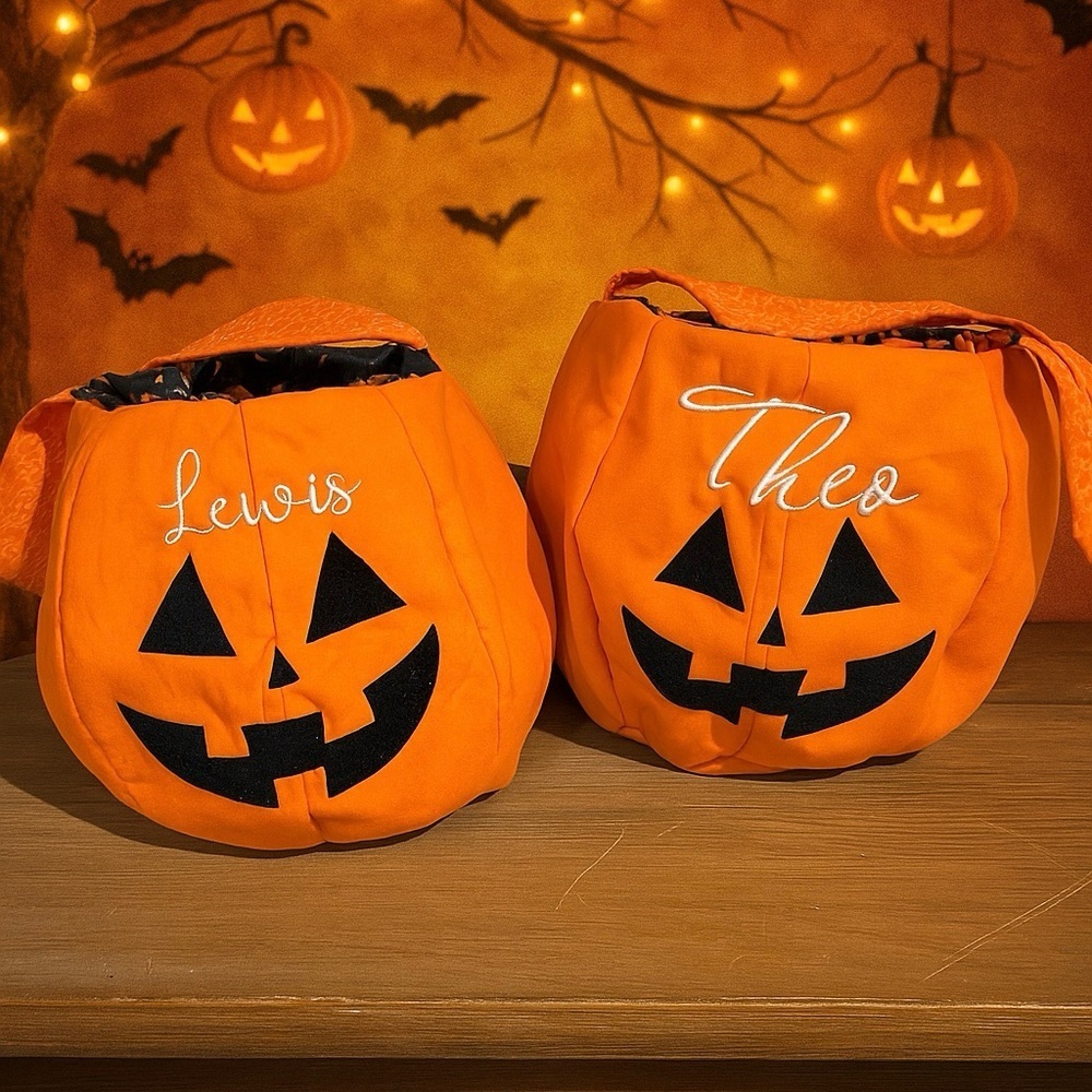 Personalized Orange Pumpkin Trick-or-Treat Bags - Picture 3 of 4